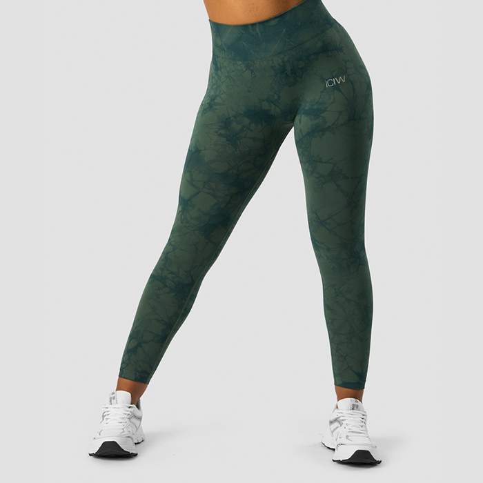 Define Seamless Tie Dye Tights, Dark Green Melange