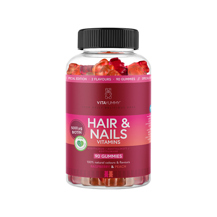 Hår & Naglar Vitaminer 90 Gummies Hallon Persika