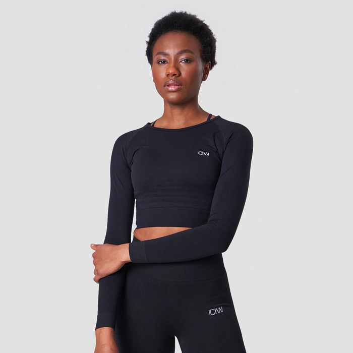 ICANIWILL Define Seamless LS Crop Top Black