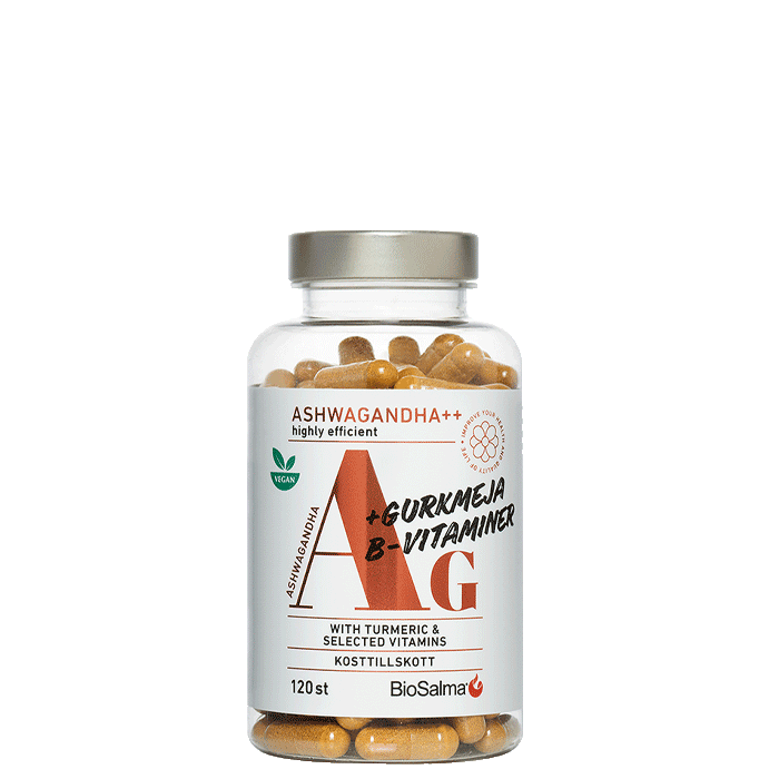 Ashwagandha + Gurkmeja, B-vitaminer, 120 kapslar