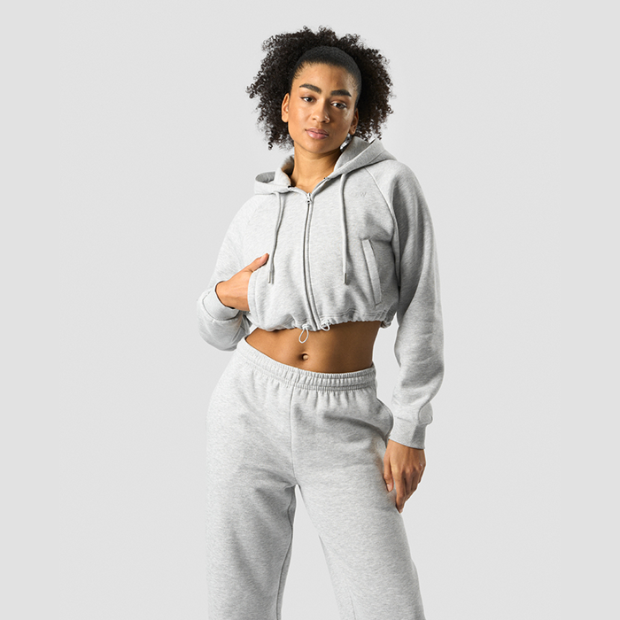 Everyday Cropped Hoodie Wmn Light Grey Melange