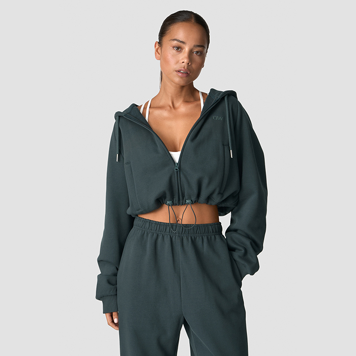 Everyday Cropped Zip Hoodie Wmn,Dark Green