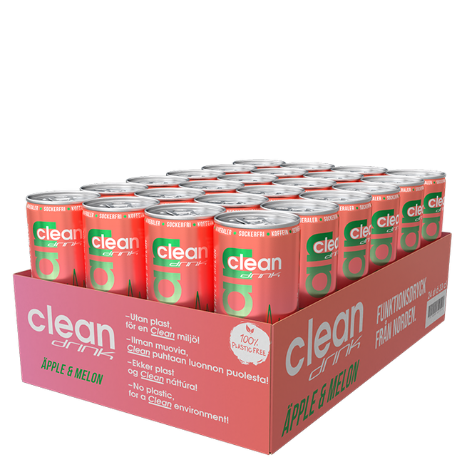 24 x Clean Drink,330 ml,pple/Melon,Kort datum
