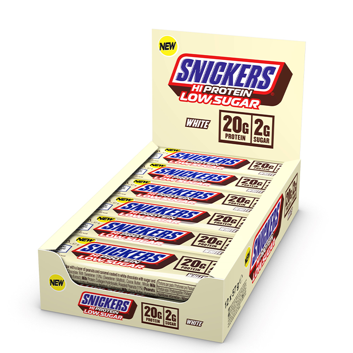 12 x Snickers High Protein Bar Low Sugar, 57 g, White Chocolate