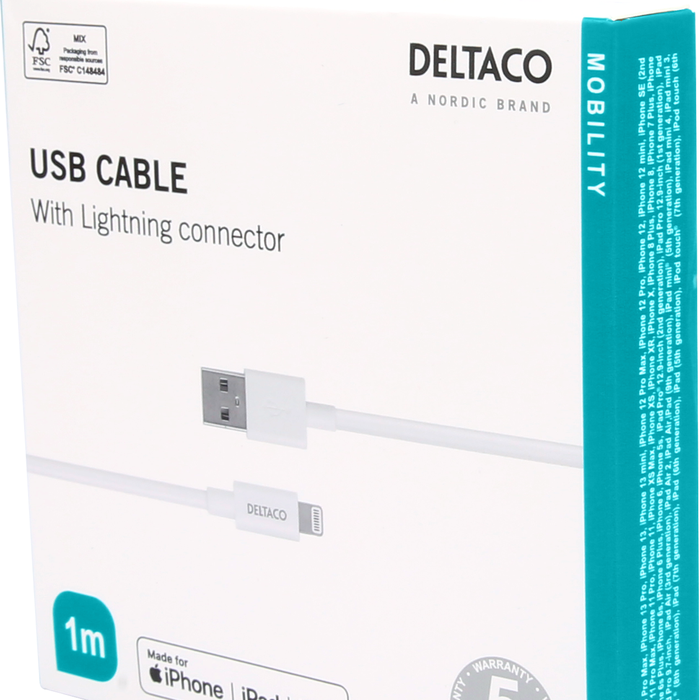 USB-A till Lightning-kabel 1 m Vit