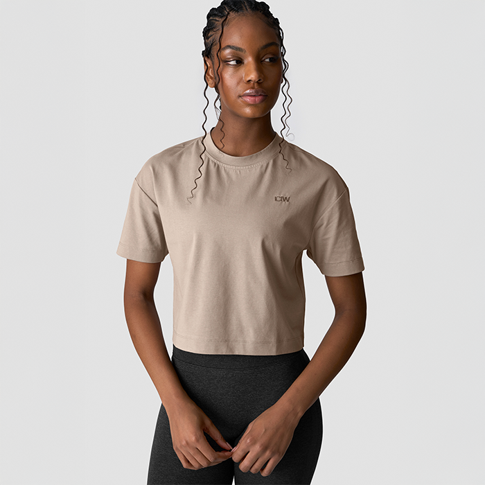 Everyday Cotton Cropped T-shirt,Greige