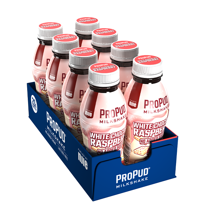8 x ProPud Protein Milkshake, 330 ml, White Chocolate Raspberry