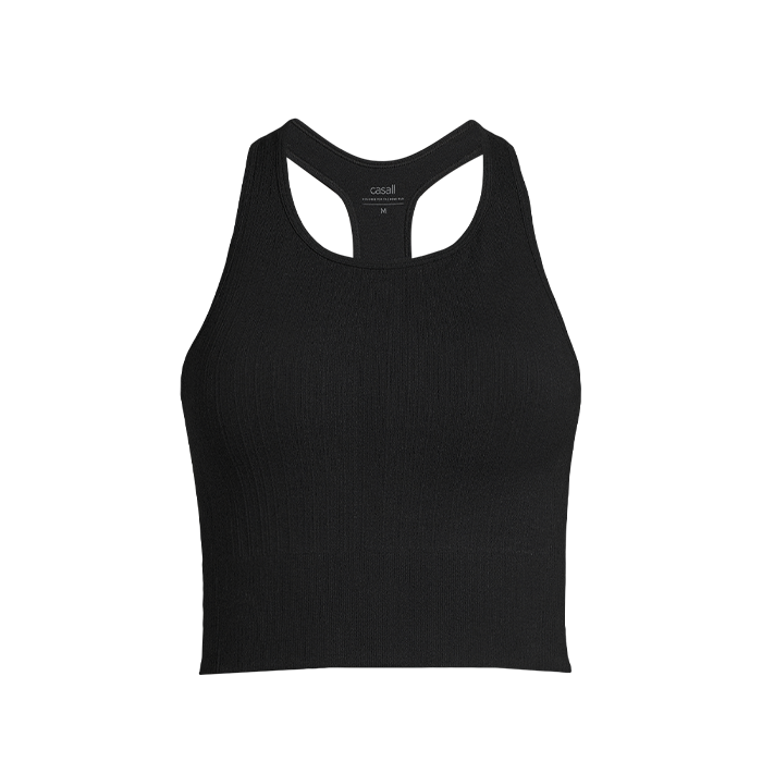 Multi Rib Seamless Padded Sports Top,Black