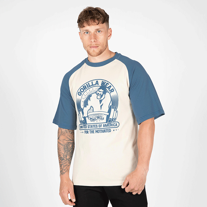 Logan Oversized T-Shirt Beige/Blue