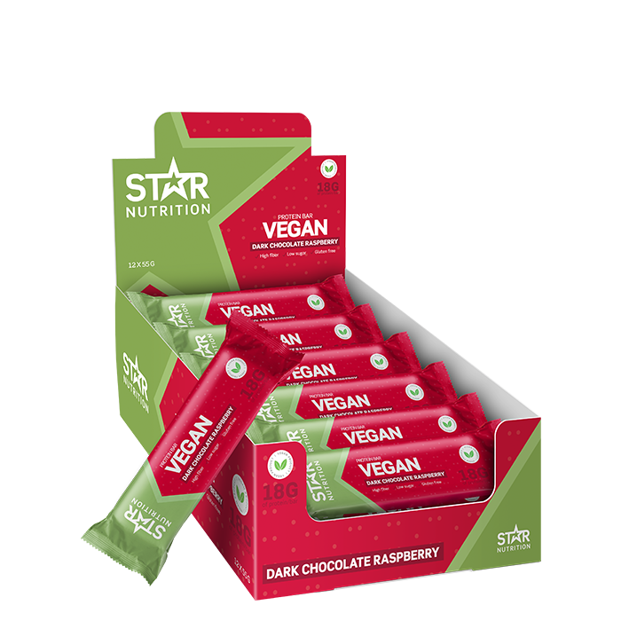 12 x Star Nutrition Vegan Protein bar 55 g Raspberry Chocolate