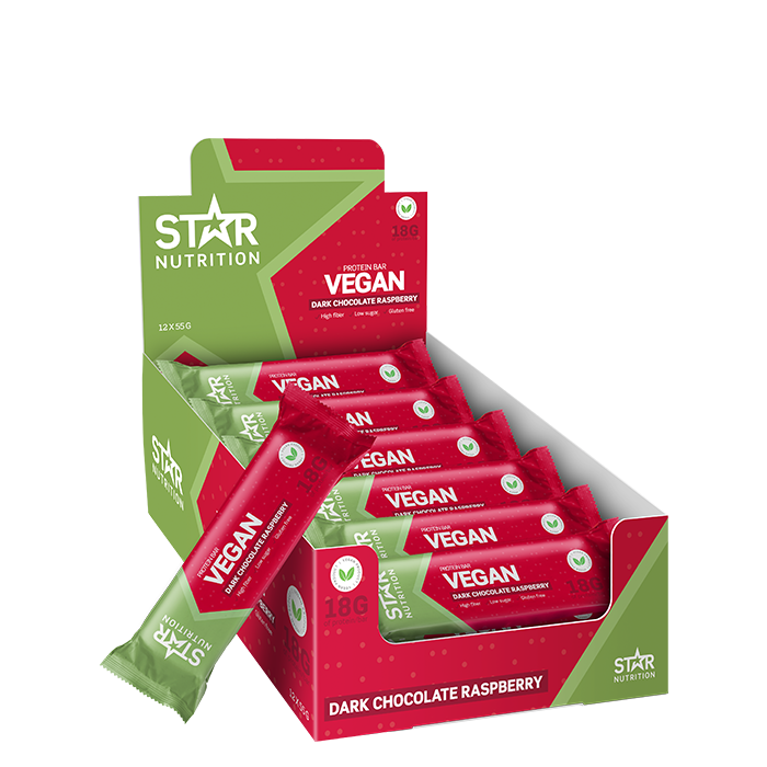 12 x Star Nutrition Vegan Protein bar, 55 g, Raspberry Chocolate