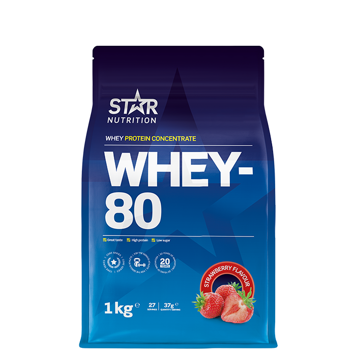Star Nutrition Whey-80 Vassleprotein 1 kg, Jordgubb