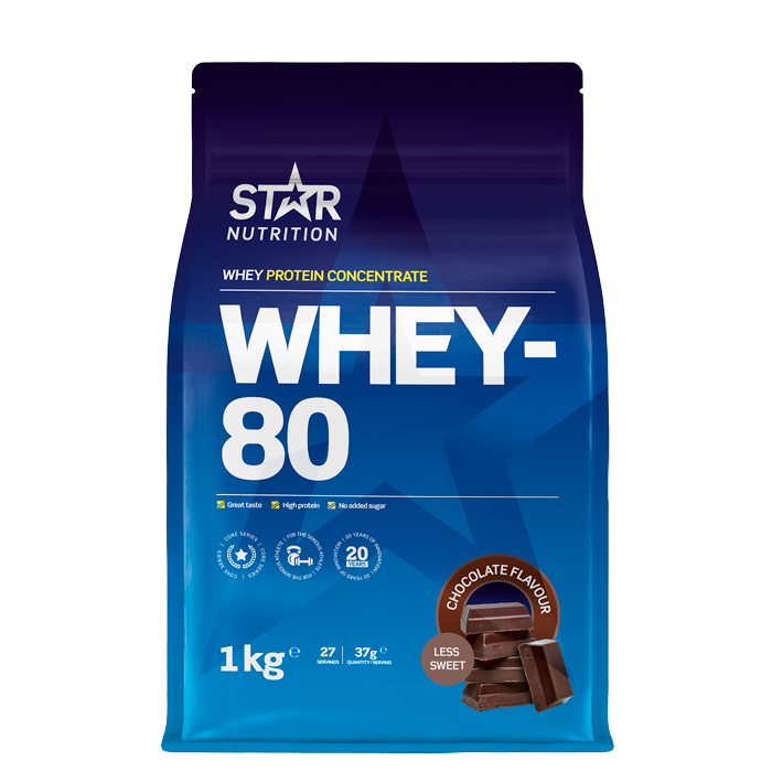 Star Nutrition Whey-80 Vassleprotein 1 kg, Chocolate Less Sweet