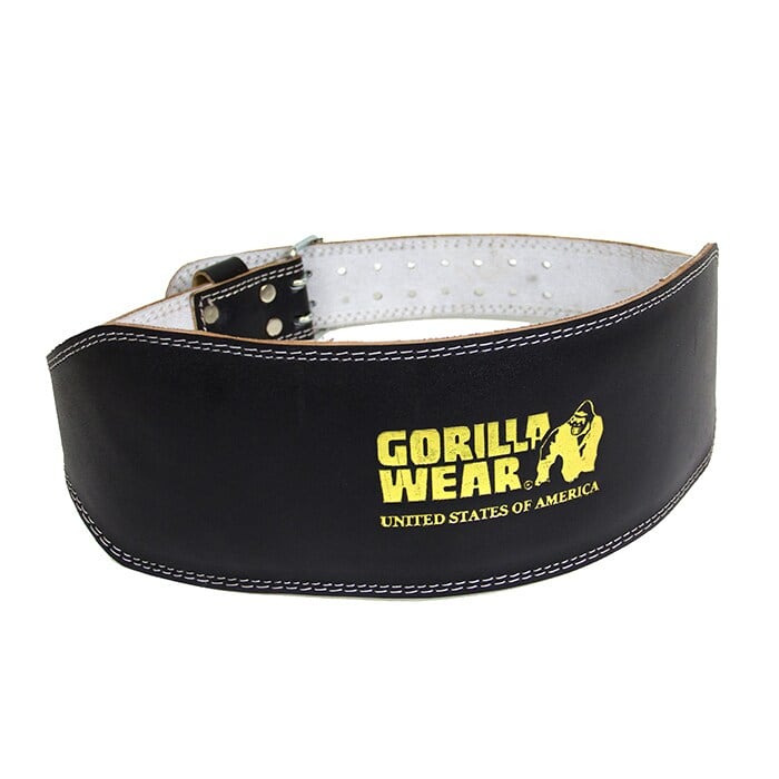 6 Inch Padded Leather Belt, Black/Gold