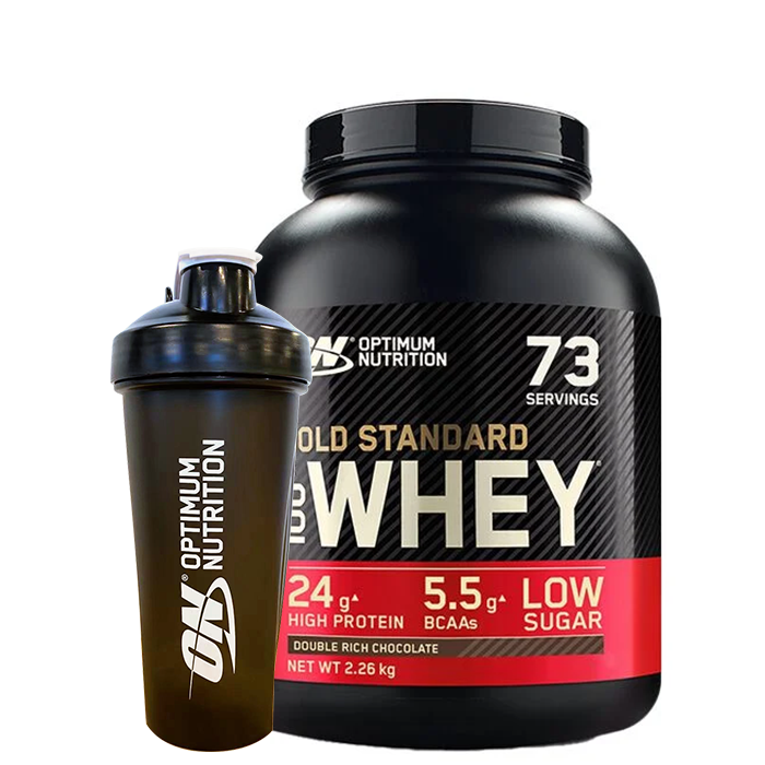 Optimum Nutrition 100% Whey Gold Standard Vassleprotein 2273 g + Optimum Shaker 900 ml Black